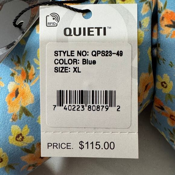 Quieti Performance Button Down Floral Short Sleeve Blue Shirt Size XL NWT - Picture 7 of 8